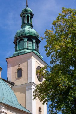 Kalwaria Zebrzydowska, Poland - August 12, 2018: Tower of 17th century Passion and Marian sanctuary of Bernardine Fathers. It it famous famous place of pilgrimage called Polish Jerusalem
