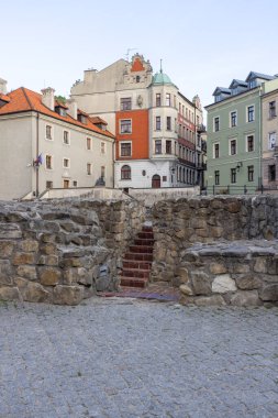 Lublin, Poland - May 23, 2022: Remains of medieval St Michael the Archangel church in the Old Parish Square