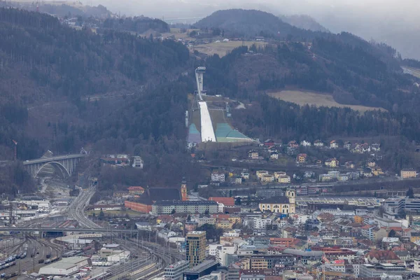 Innsbruck Austria February 2023 Aerial View City Bergisel Ski Jump — 图库照片