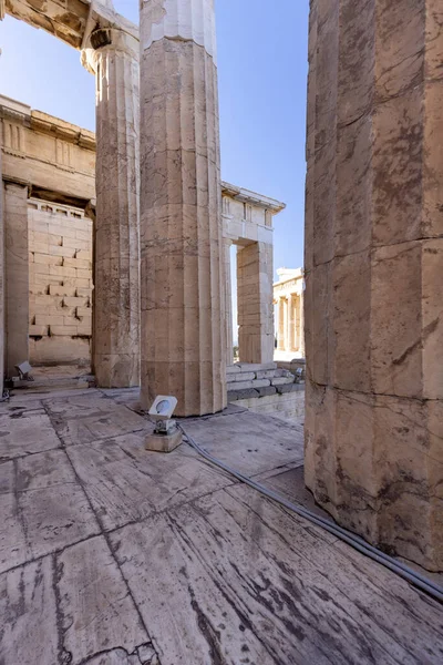 Propylaia Yunanistan Atina Akropolis Kentinin Anıtsal Törensel Kapısı Şehrin Yukarısındaki — Stok fotoğraf