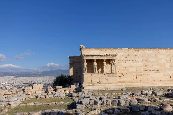 Erechtheion Templo Atenea Polias Acrópolis Atenas Grecia Vista Del Porche — Foto de Stock