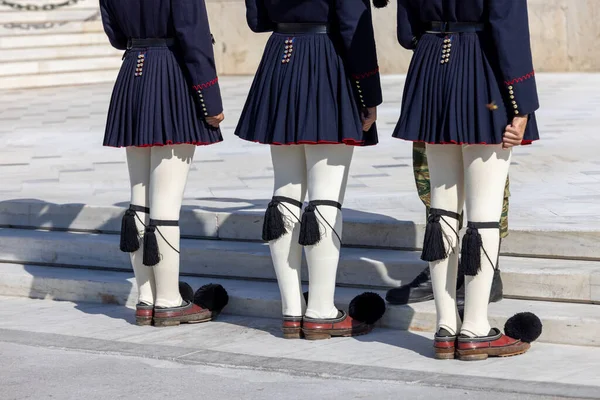 Athens, Greece - October 19, 2022: Changing of the Guard in front of Greek Parliament (Old Royal Palace) by Evzones, Greek representative military formation.