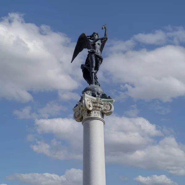 Naples Italy June 2021 Bronze Statue Martyrs Virtue Top Column — Stock Photo, Image
