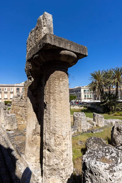 Syrakusa Sicilien Italien April 2023 Rester Apollotemplet Vid Piazza Pancali — Stockfoto