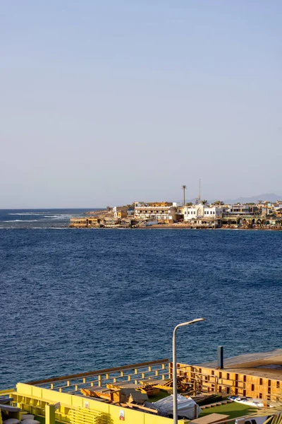 stock image Dahab; Egypt; Red Sea - September 8; 2021: Aerial view of exotic small town on Red Sea. Dahad is a former Bedouin village; now one of the most valuable diving sites in Egypt