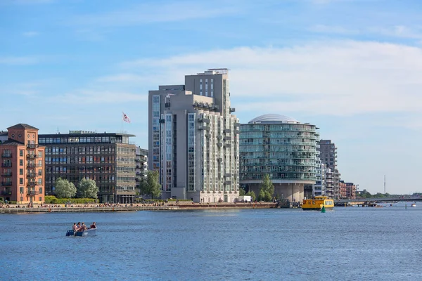 stock image Copenhagen, Denmark - June 24, 2019: View of modern Gemini Residence, residential building on the Islands Brygge waterfront. Building has been created by converting two former seed silos