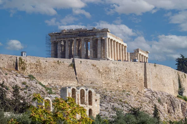 Atenas Grécia Outubro 2022 Vista Acrópole Atenas Com Partenon Teatro — Fotografia de Stock