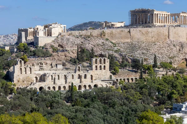 Ateny Grecja Października 2022 Widok Akropol Aten Teatr Dionizosa Muse — Zdjęcie stockowe