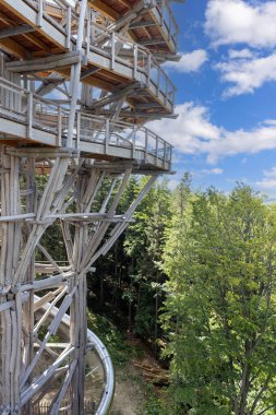 Gözlem kulesi Slotwiny Arena kayak istasyonunun tepesinde, Krynica-Zdroj, Beskid Dağları, Slotwiny, Polonya. Polonya 'daki ilk ağaç tepesi gözlem kulesi.