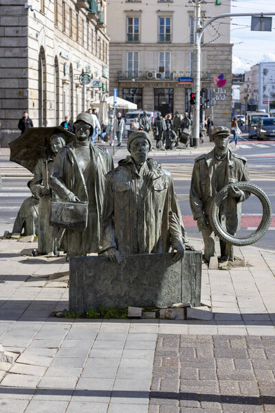 Wroclaw, Poland - September 30, 2021: The Monument of An Anonymous Passerby (The Passage), sculpture by Jerzy Kalina. Installation located at the intersection of streets in the city center since 2005
