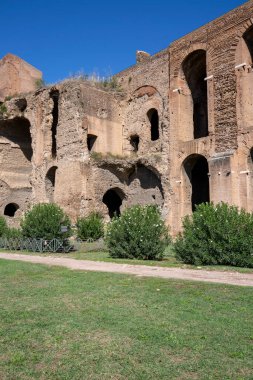 Palatine Hill, antik Roma İmparatorluğu 'nun önemli binalarının kalıntılarının manzarası. Palatine Hill, Roma, İtalya 'nın en eski bölgelerinden biridir.