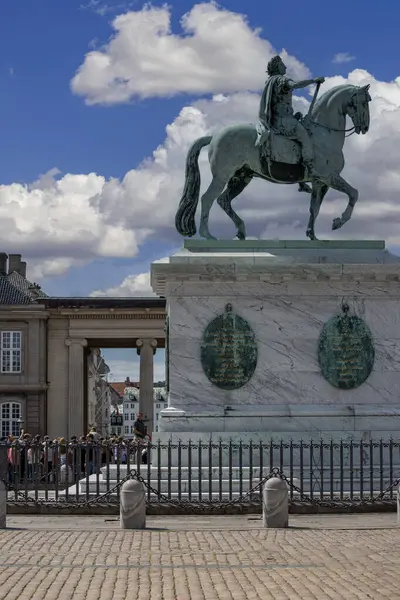 stock image Copenhagen, Denmark - June 22, 2019: Statue of King Frederik V in the courtyard of the Amalienborg Palace