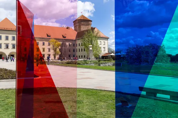 stock image Krakow, Poland - April 3, 2024 : Multi-colored glass panes, modern art installation titled 