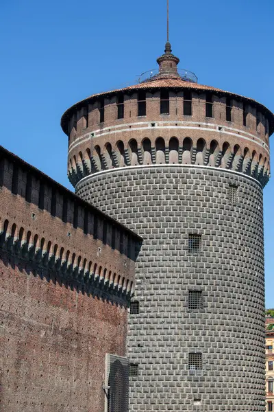 stock image Milan, Italy - September 28, 2018: 15th century Sforza Castle (Castello Sforzesco), view of Carmine Tower (Torre del Carmine)