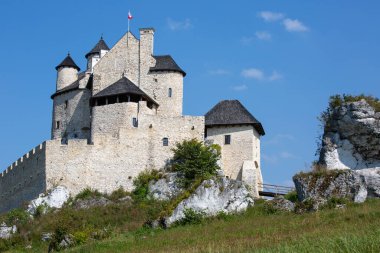 Bobolice Kalesi, Silezya, Polonya - 16 Eylül 2020: Polonya Jurassic Highland 'da bulunan Ortaçağ kraliyet Bobolice Kalesi