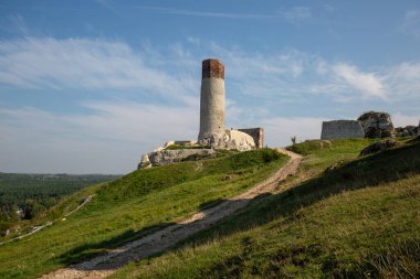 Olsztyn, Silezya, Polonya - 16 Eylül 2020: Polonya Jurassic Highland 'daki Ortaçağ Gotik Kalesi kalıntıları