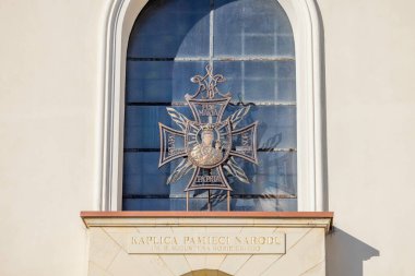 Czestochowa, Poland - October 18, 2024: Chapel of Memory of Nation with metal decoration in form of cross of Bar Confederates, Jasna Gora Monastery (Light Mountain), famous pilgrimage center clipart