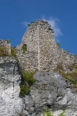 Morsko, Polonya - 16 Eylül 2020: Polonya 'nın Jurassic Highland (Krakow-Czestochowa Upland), Kartal Yuvaları' nda yer alan 14. yüzyıl şövalyesi Bakowiec Kalesi kalıntıları