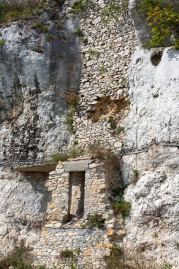 Morsko, Poland - September 16, 2020 : Ruins of 14th century  knight's romanesque Bakowiec Castle located on Polish Jurassic Highland (Krakow-Czestochowa Upland), Eagles' Nests Trail clipart