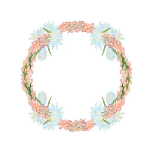 Цветы Polianthes Tuberosa Акварельный Венок Ручной Работы Художественная Иллюстрация Белом — стоковое фото