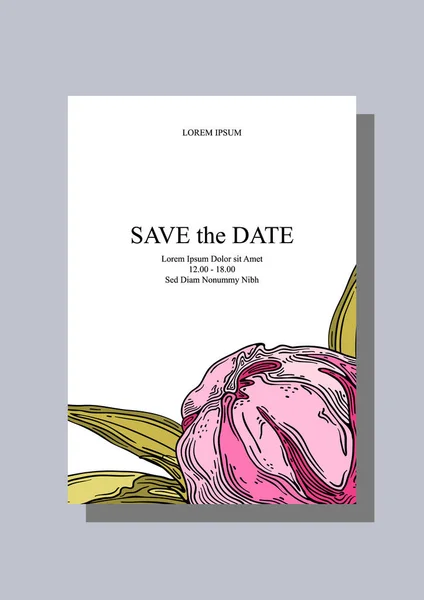 Pink Peony Bud Floral Invitation Brochure Cover Postcards Banner Background — Stock Vector