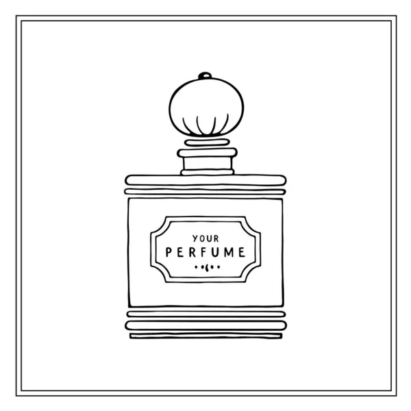 Rectangular Antique Glass Perfume Bottle Cap Black White Fashion Sketches — Stock Vector