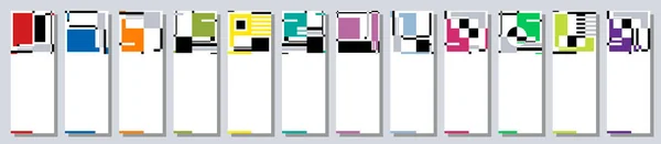 12個の抽象的な垂直バナーのセット 前衛的なグラフィックスタイルの作曲 白い抽象的な背景のベクトル図 — ストックベクタ