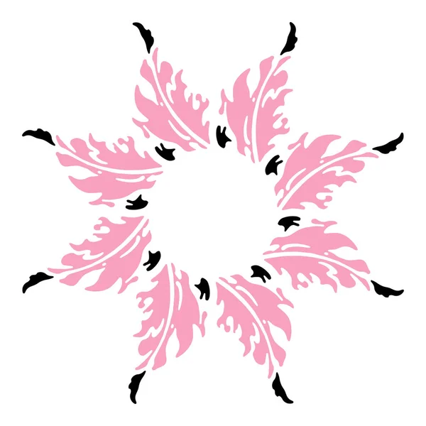 Ροζ Φύλλα Στρογγυλό Στεφάνι Χειροποίητη Καλλιτεχνική Απεικόνιση Λευκό Φόντο — Διανυσματικό Αρχείο