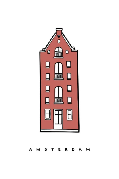 Оранжевый Дом Амстердама Нидерланды Ручной Рисунок Плаката Обложки Открытки Шаблона — стоковый вектор