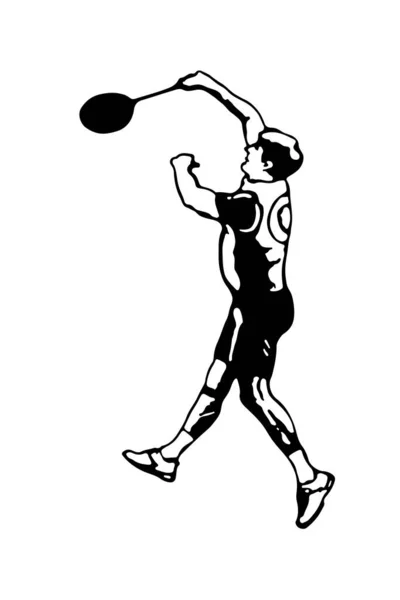 Badmintonspelare Hopppinnsmash Affischmall Svart Och Vit Handritad Bild Vektor Illustration — Stock vektor