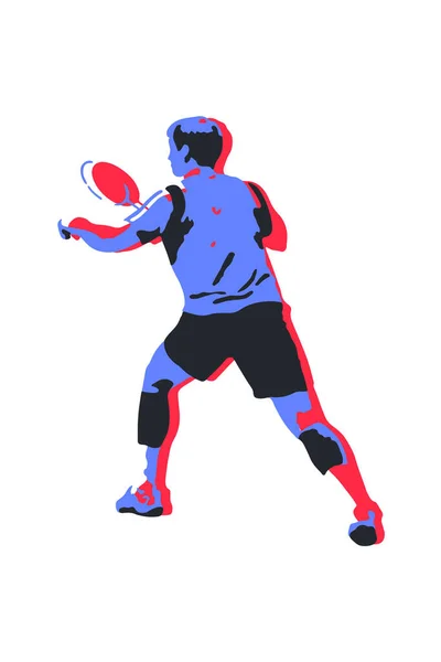 Badmintonspeler Poster Sjabloon Blauw Rood Met Hand Getekend Beeld Vector — Stockvector