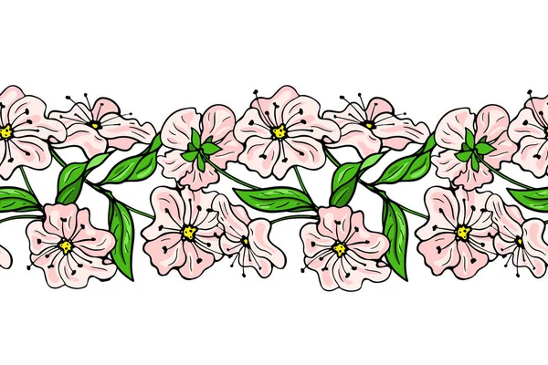 Ροζ Άνθη Κερασιάς Απρόσκοπτο Μοτίβο Μπάνερ Χρωματιστά Μούρα Εικονογράφηση Διανύσματος — Διανυσματικό Αρχείο