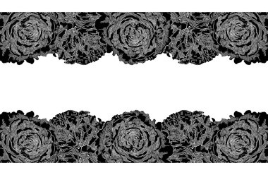 Siyah şakayık çiçekleri. Bayram afişi. İki yatay çelenk. Elle çizilmiş çiçek dekoru koleksiyonu. Beyaz arkaplanda vektör illüstrasyonu.