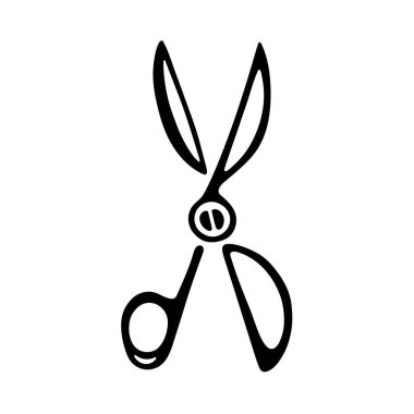 Makas dikiyorum. Siyah beyaz ikon. Beyaz arkaplanda elle çizilmiş vektör çizimi.