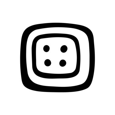 Kare Giysi Düğmesi. Siyah beyaz ikon. Beyaz arkaplanda elle çizilmiş vektör çizimi.