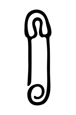 Çengelli iğne. Siyah beyaz ikon. Beyaz arkaplanda elle çizilmiş vektör çizimi.