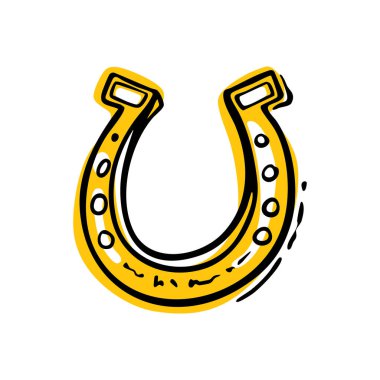 At nalı. Aziz Patrick Günü 'nün sembolünü elle çizdim. İrlanda kültürünün, şansının ve neşesinin şenlikli bir kutlaması. Beyaz arkaplanda vektör illüstrasyonu.