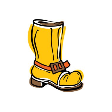 Sarı Deri Çizme. El çizimi karalama resmi. Beyaz arkaplanda vektör illüstrasyonu.