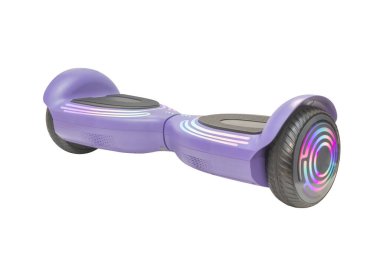 Hoverboard isolated  color light strips purple on white background nobody