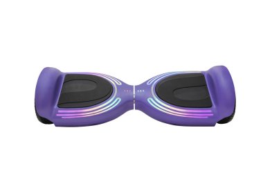 Hoverboard isolated  color light strips purple on white background nobody frontal view