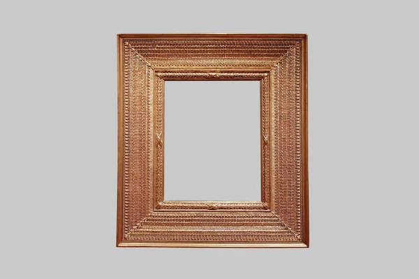 Wooden Broad Picture Frame White Background Isolated Detailed Gold Wide —  Fotos de Stock
