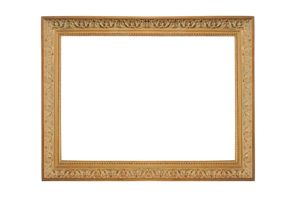 Wooden Broad Picture Frame White Background Isolated Detailed Gold Wide — Stockfoto