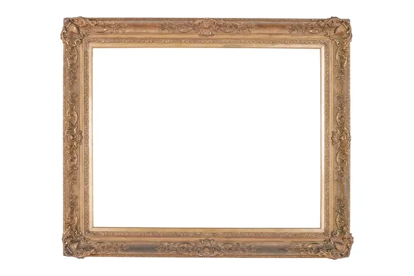 Wooden Broad Picture Frame White Background Isolated Detailed Gold Wide — Stock fotografie