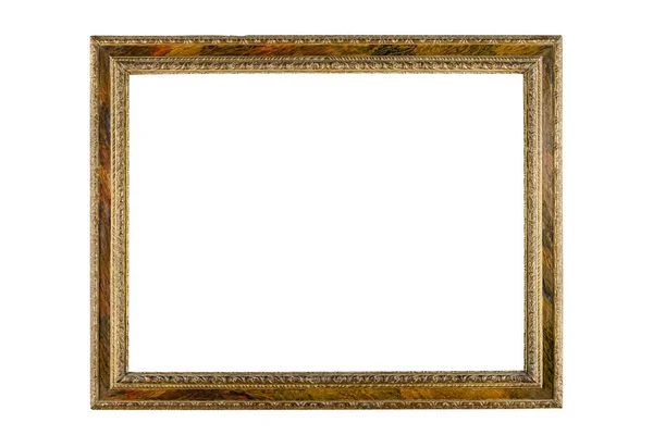 Wooden Thin Picture Frame White Background Isolated Detailed Gold Wide — Stockfoto