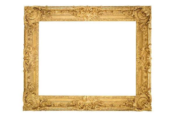 Деревянная Широкая Рамка Картины Белый Фон Изолированы Подробное Золото Широкий — стоковое фото