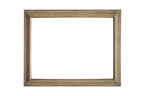 Carved Rustic Old Wood Photo Frame Patterned Ornamental Brown Isolated — Stock Photo, Image