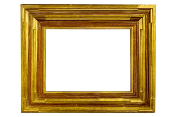 Široké Jednoduché Dřevěné Zlato Zlatý Lesklý Foto Rám Stiped Řezby — Stock fotografie
