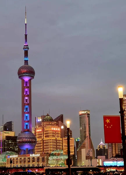 Šanghaj Pudong Panoramatu Večer — Stock fotografie