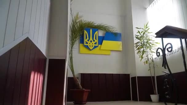 Nagranie Ukraińskiej Flagi Korytarzu Szkolnym — Wideo stockowe