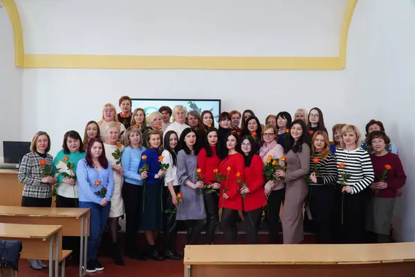 stock image Lutsk, Ukraine: award student ceremony on March 8 in Volyn Professional College of the National University of Food Technologies